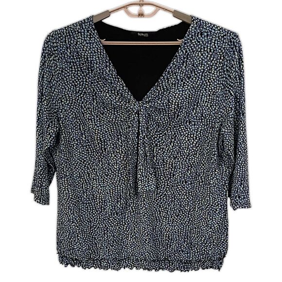 Style Co Sheer Mesh Overlay Top Plus Sz 1X Blouse Boho Abstract Dots Stretchy - Picture 11 of 16